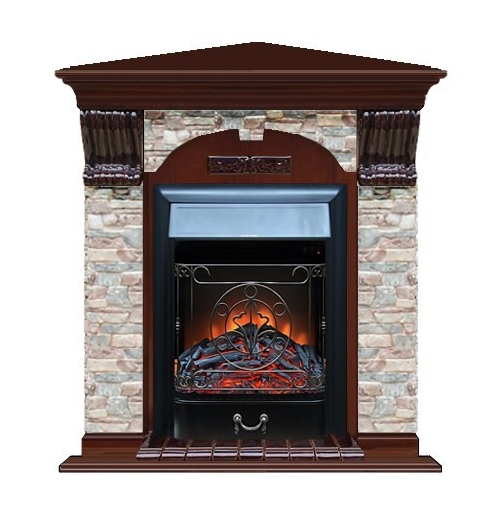 Каминокомплект Glenrich арочный угловой (Magestic black) красное дерево