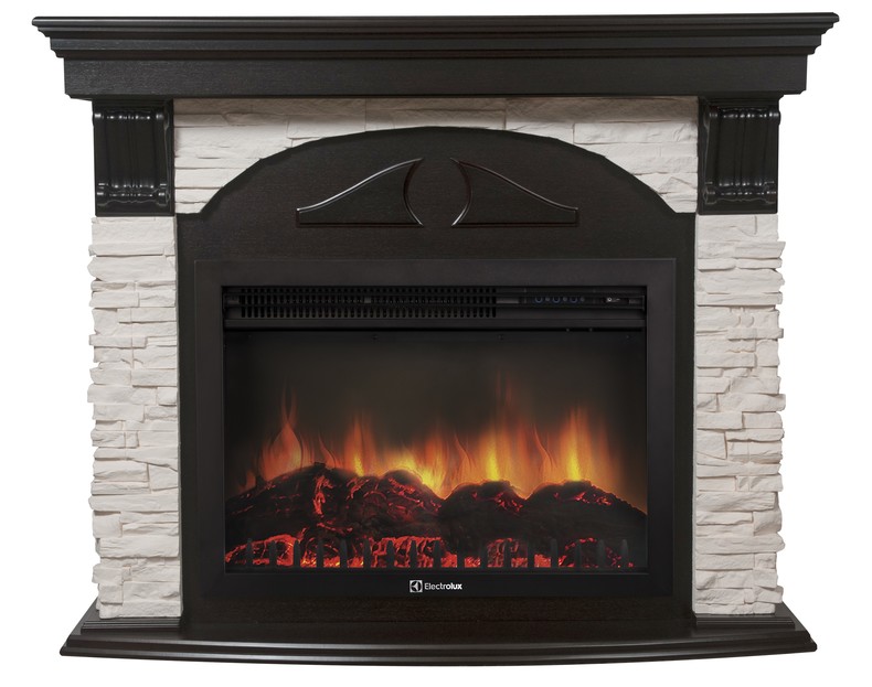 Каминокомплект Electrolux Pietra 26/30S с очагом EFP/P-2620RLS камень белый, шпон венге