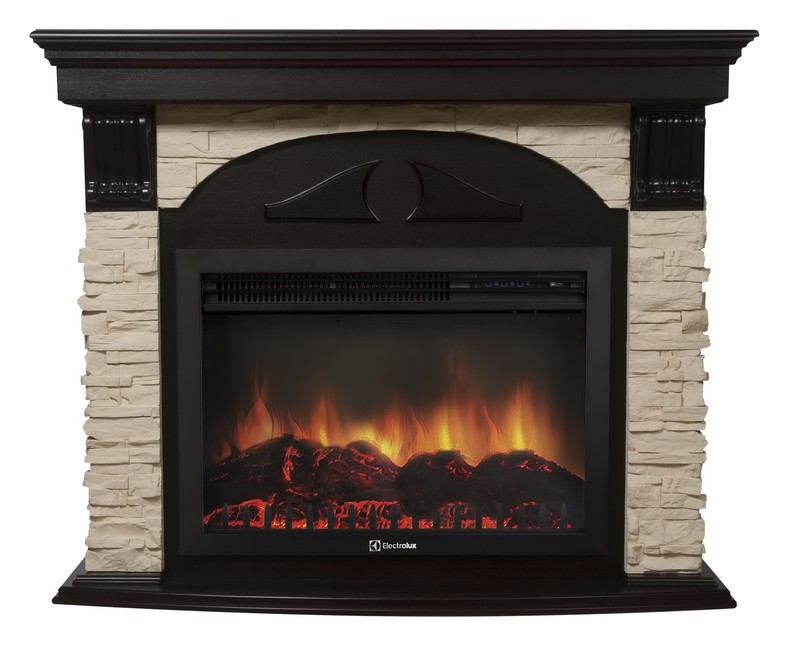 Каминокомплект Electrolux Torre 26/30U (угловой) с очагом EFP/P-2620RLS камень слоновая кость, шпон венге
