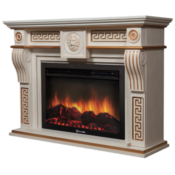 Каминокомплект Electrolux Vittoriano 26/30 с очагом EFP/P-3020LS белёный дуб с золотой патиной