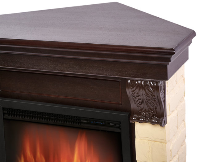 Каминокомплект Electrolux Forte 26/30U (угловой) с очагом EFP/P-2620RLS камень бежевый, шпон темный дуб