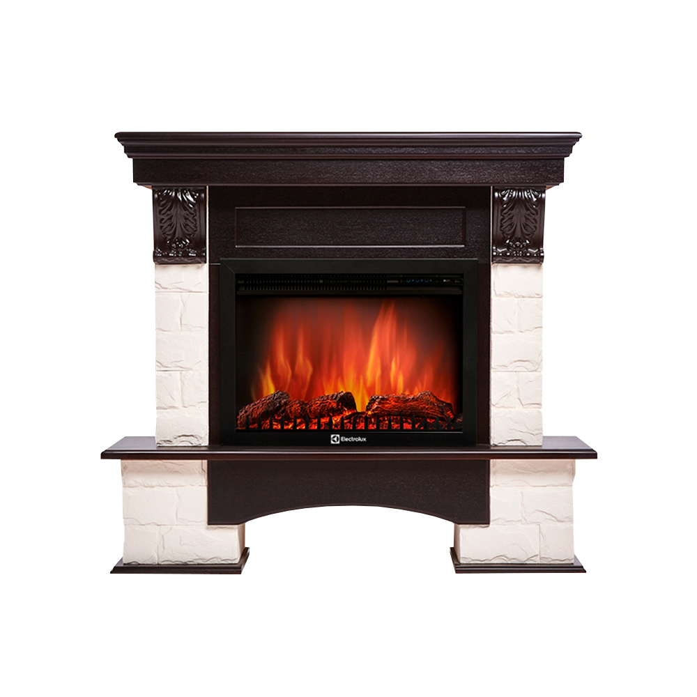 Каминокомплект Electrolux Forte 30S с очагом EFP/P-3020LS камень белый, шпон венге