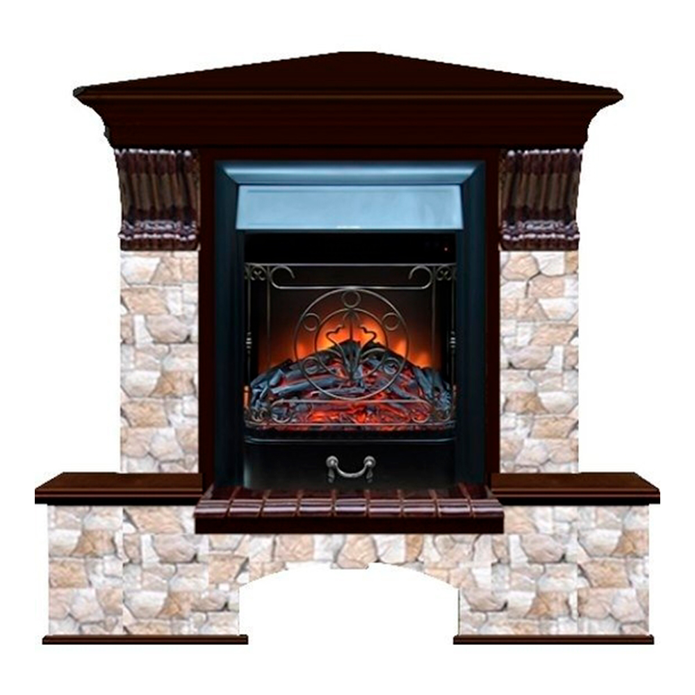 Каминокомплект Glenrich Бостон К угловой (Magestic black) красное дерево