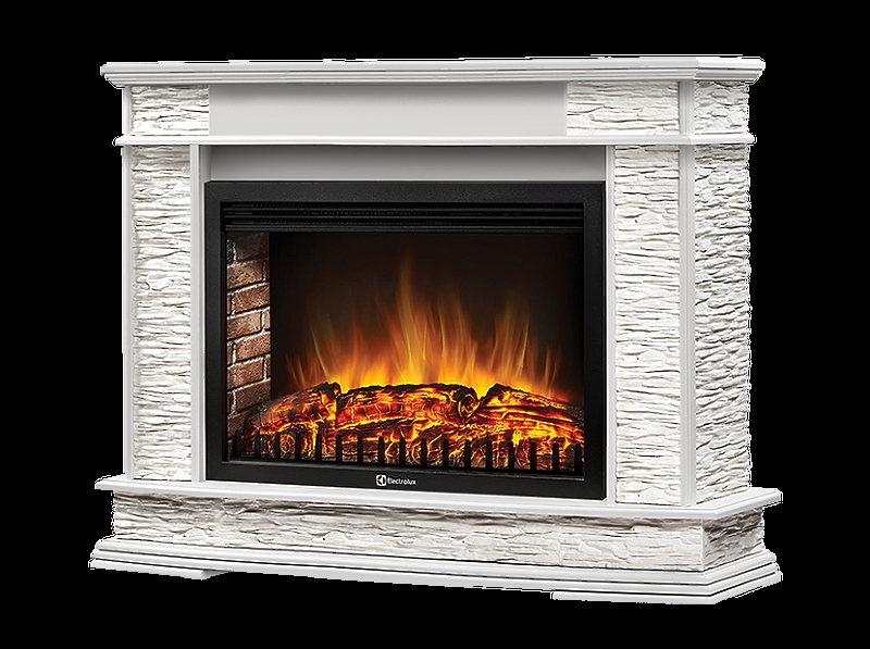 Портал Firelight Scala 30 камень сланец скалистый белый, шпон белый дуб