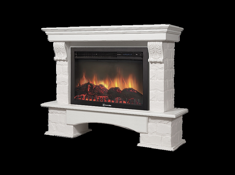 Портал Firelight Forte 30S камень белый, шпон белёный дуб