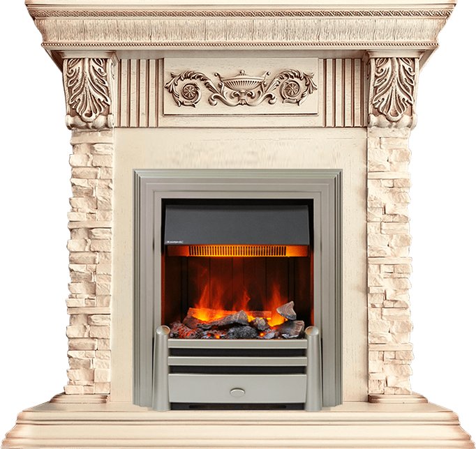 Каминокомплект Dimplex Luxemburg (каменный) - Сланец/Cлоновая кость с патиной с очагом Chesford