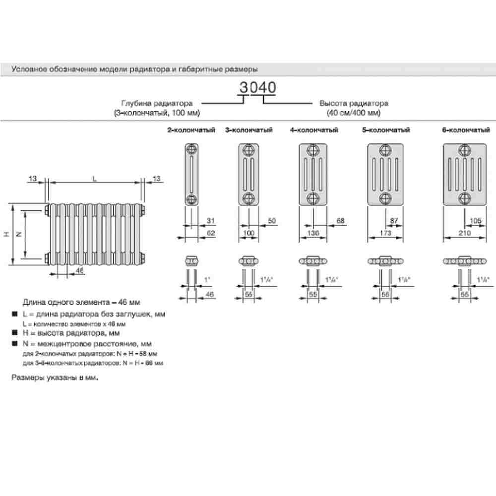 Радиатор трубчатый Zehnder Charleston Retrofit 2056, 08 сек.1/2 бок.подк. RAL9016 (кроншт.в компл)