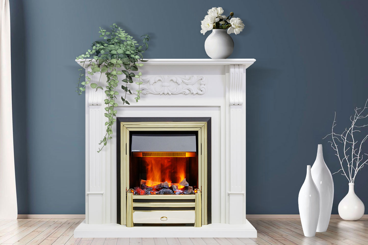 Каминокомплект Royal Flame  Venice - Фактурный белый с очагом Aspen Black