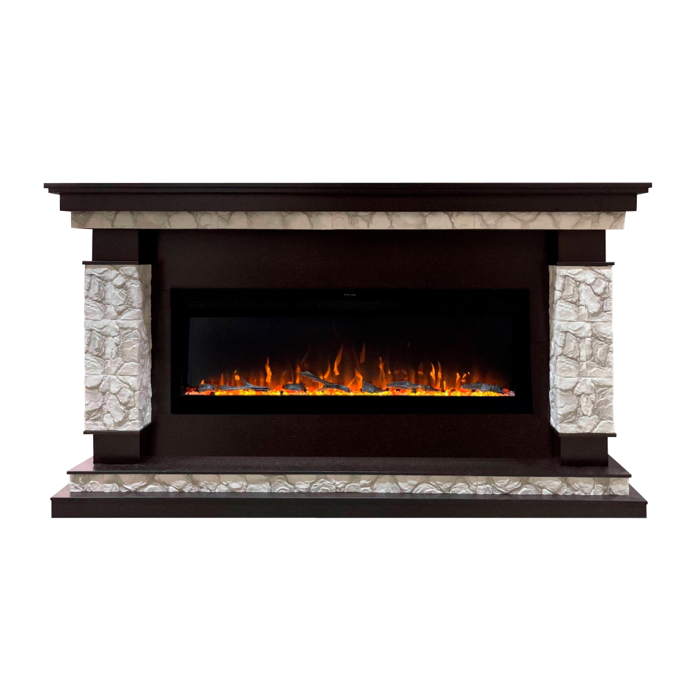 Каминокомплект Glenrich Лорд (без плитки) Crystal 50 камень карелия, шпон темный дуб