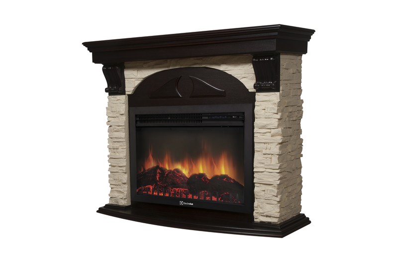 Каминокомплект Electrolux Torre 26/30U (угловой) с очагом EFP/P-2620RLS камень слоновая кость, шпон венге