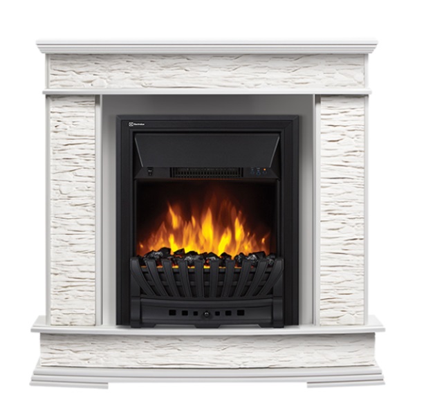 Каминокомплект Electrolux Scala Classic с очагом Classic EFP/P-1020LS камень сланец скалистый белый, шпон беленый дуб
