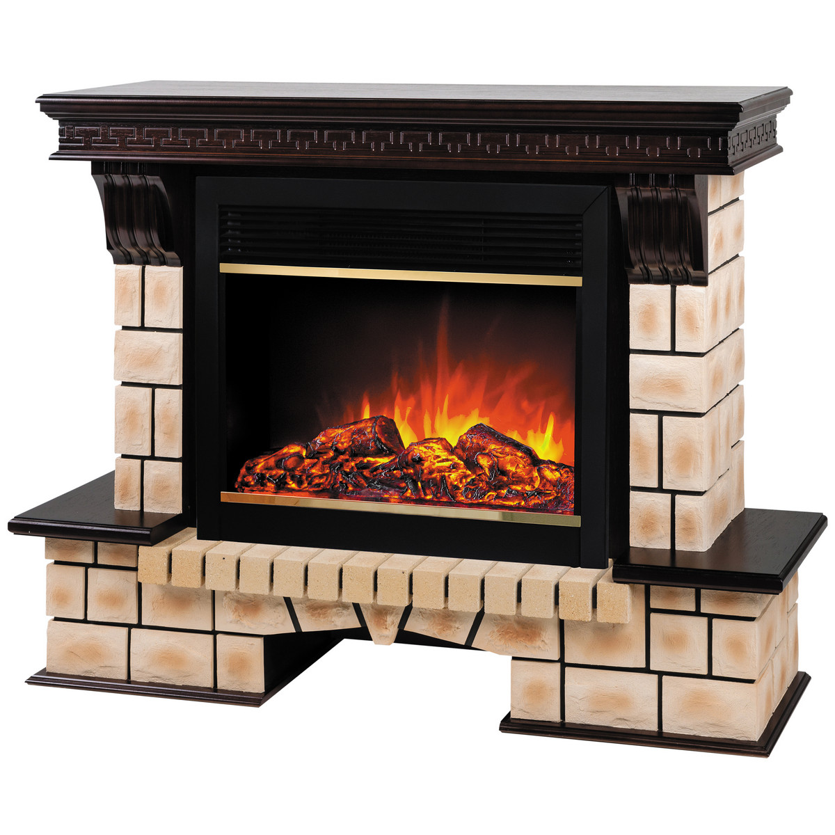 Электрокамин RealFlame  Stone Brick 26 AO с очагом Moonblaze Deluxe Brass