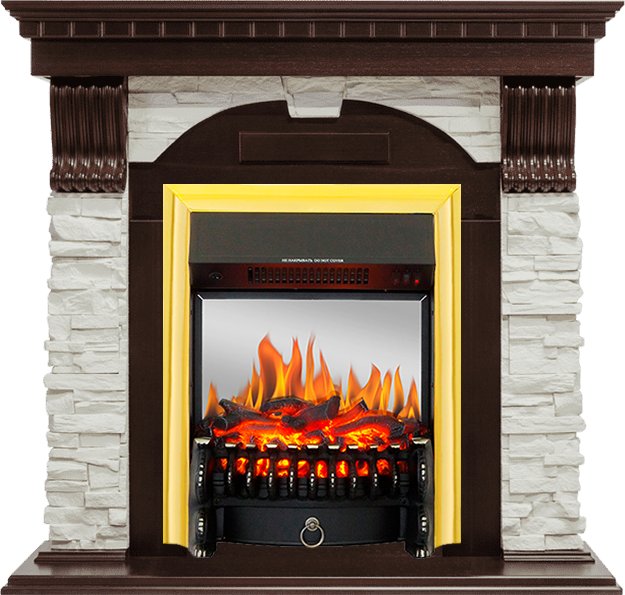 Каминокомплект Royal Flame  Dublin - Темный дуб / Сланец белый с очагом Fobos FX M Brass
