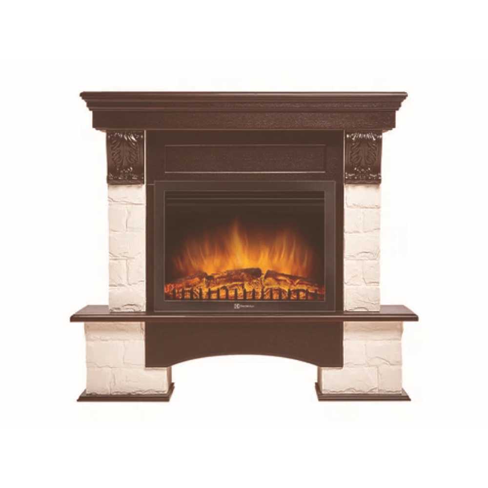 Каминокомплект Electrolux Pietra 25S с очагом EFP/P-2520LS камень белый, шпон венге