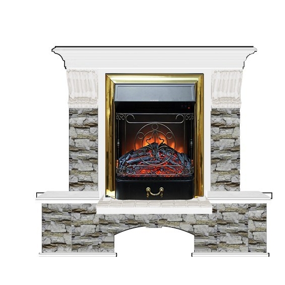Каминокомплект Glenrich Бостон К Алтай (Magestic brass) белый