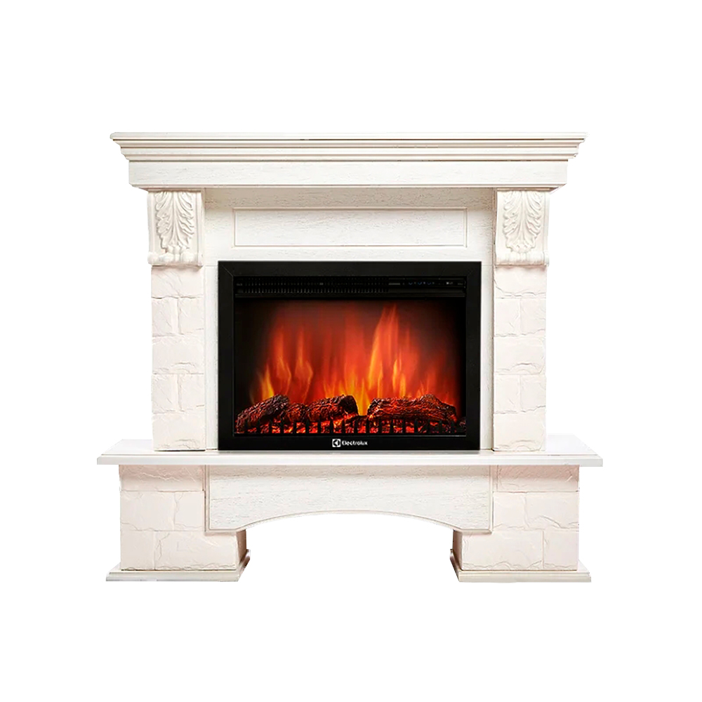 Каминокомплект Electrolux Forte 25S с очагом EFP/P-2520LS камень белый, шпон белёный дуб