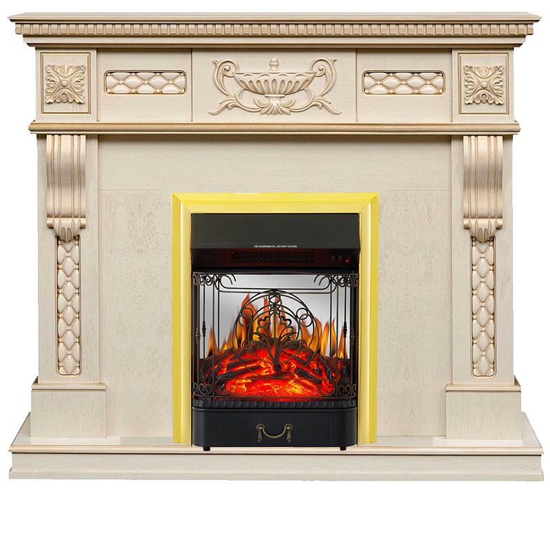 Каминокомплект Royal Flame  Corsica - Слоновая кость с патиной (Ширина 1100) с очагом Majestic FX M Brass