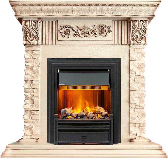 Каминокомплект Dimplex Luxemburg (каменный) - Сланец/Cлоновая кость с патиной с очагом Brookline Black