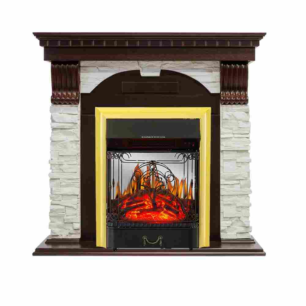 Каминокомплект Royal Flame  Dublin - Темный дуб / Сланец белый с очагом Majestic FX M Brass
