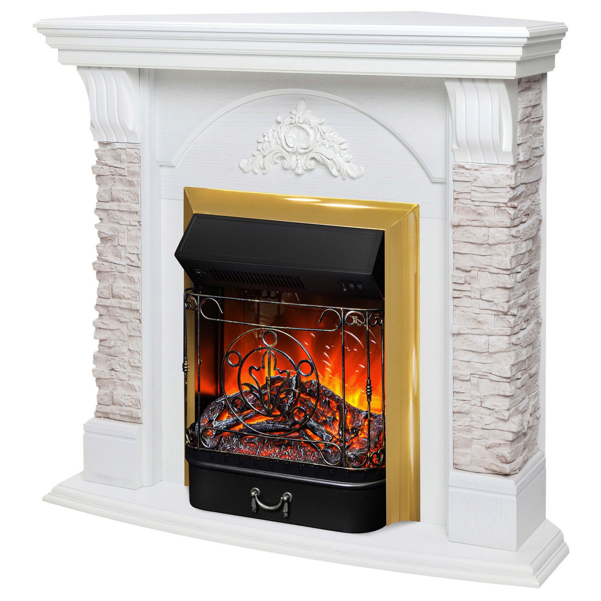 Электрокамин RealFlame Athena Corner GR с очагом Majestic Lux Brass