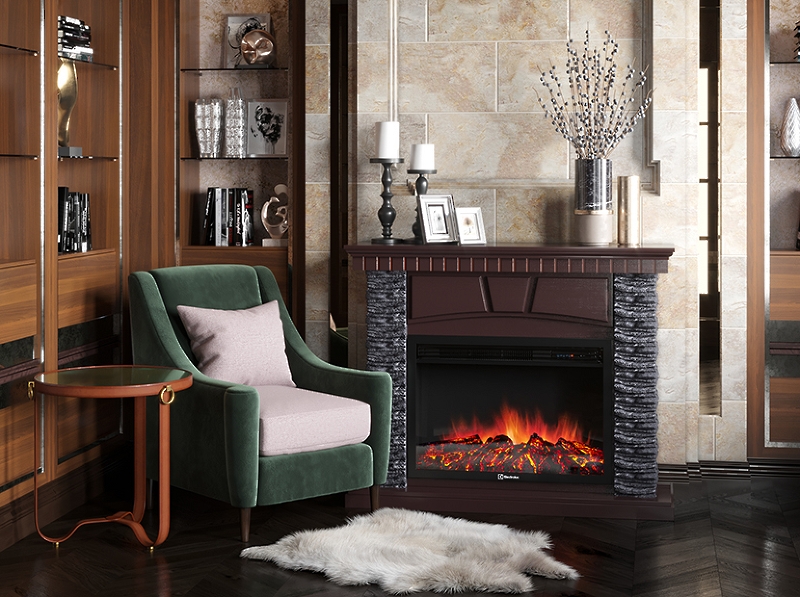 Портал Firelight Porto 30 камень черный, шпон венге