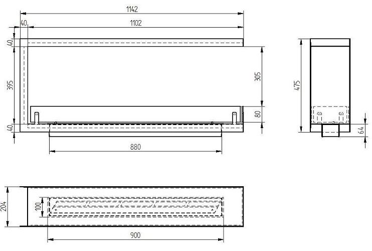 Биокамин торцевой сквозной Zefire Standart 1100