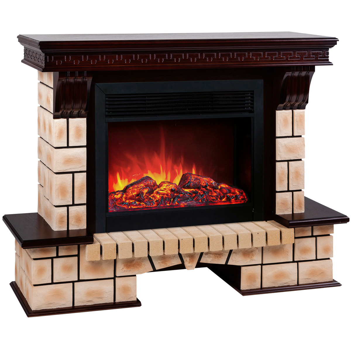 Электрокамин RealFlame Stone Brick 26 AO с очагом Moonblaze Deluxe Black