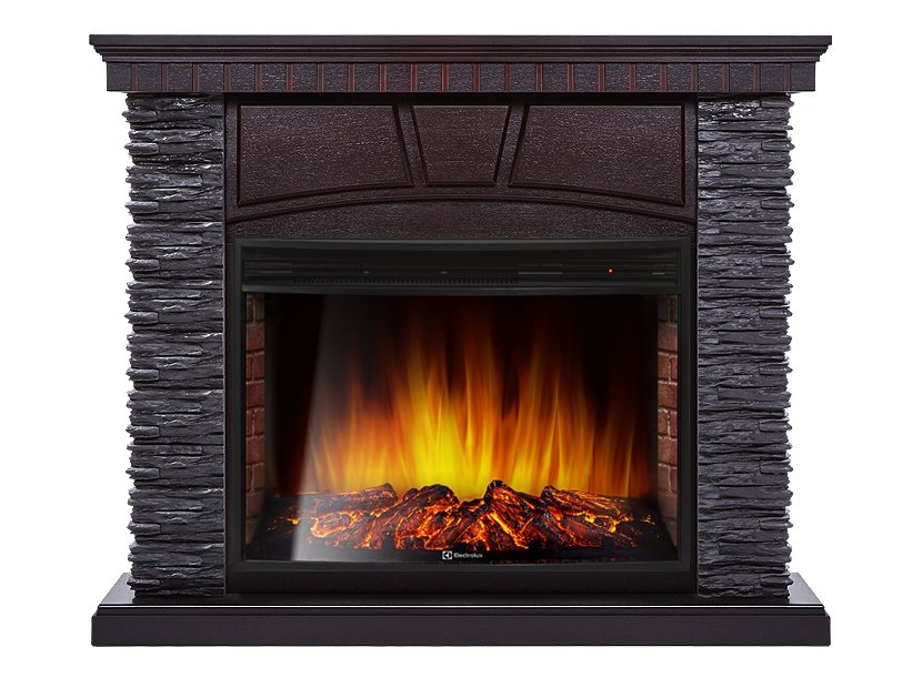 Каминокомплект Electrolux Porto 30U (угловой) с очагом EFP/P-3320RLS камень черный, шпон венге