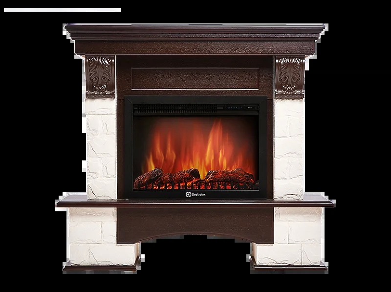 Каминокомплект Electrolux Pietra 25S с очагом EFP/P-2520LS камень белый, шпон темный дуб