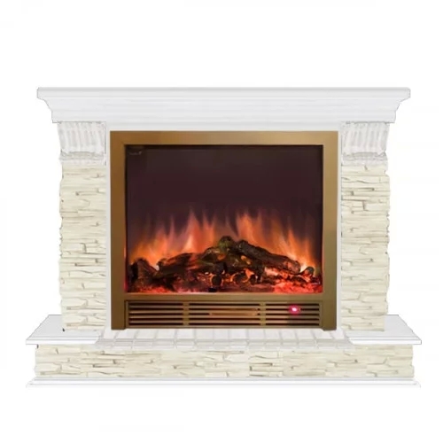 Каминокомплект Glenrich Панорама Sharm 39 камень Мисхор, шпон белый