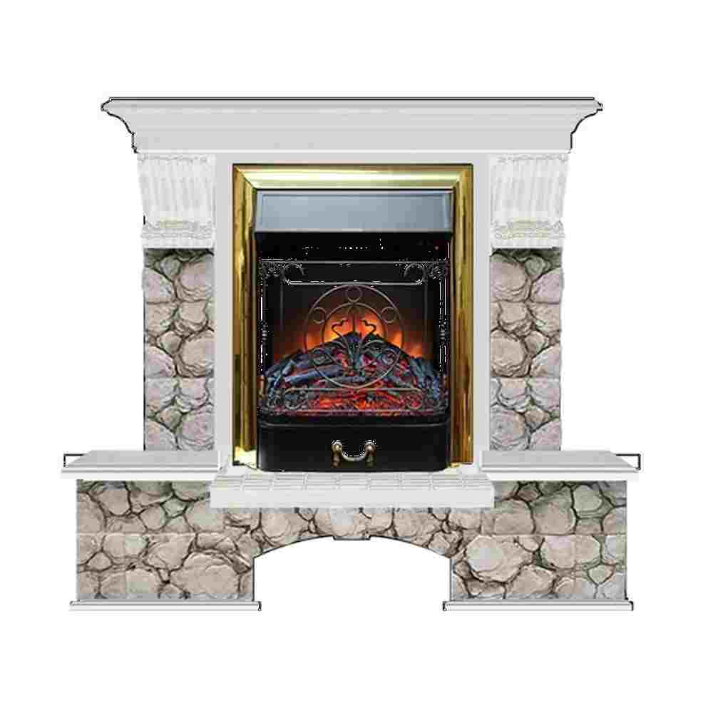 Каминокомплект Glenrich Бостон К Карелия (Magestic) белый дуб