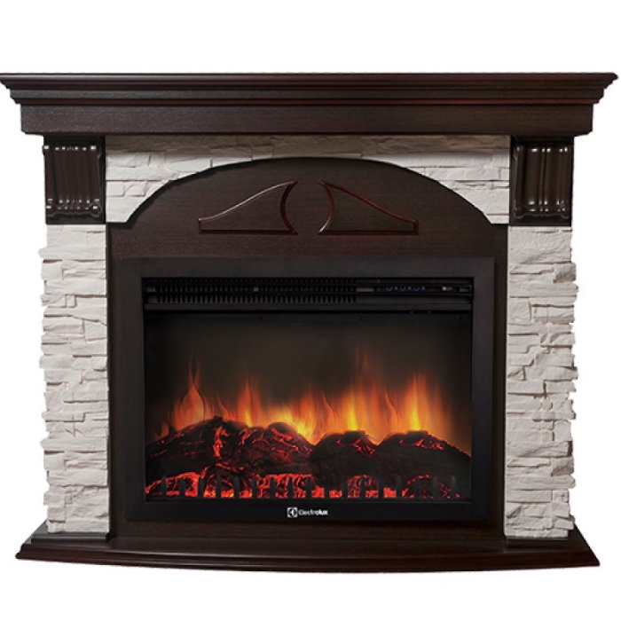 Каминокомплект Electrolux Torre 26/30S с очагом EFP/P-3020LS камень белый, шпон темный дуб