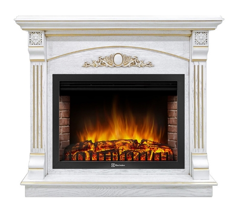 Каминокомплект Electrolux Barocco 30 с очагом EFP/P-3020LS шпон белый дуб с золотой патиной