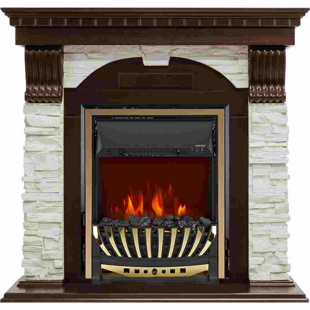 Каминокомплект Royal Flame  Dublin угловой - Темный дуб / Сланец белый с очагом Aspen Gold