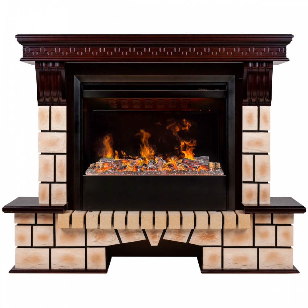 Электрокамин RealFlame  Stone Brick 26 AO с очагом 3D Helios 26 SBG