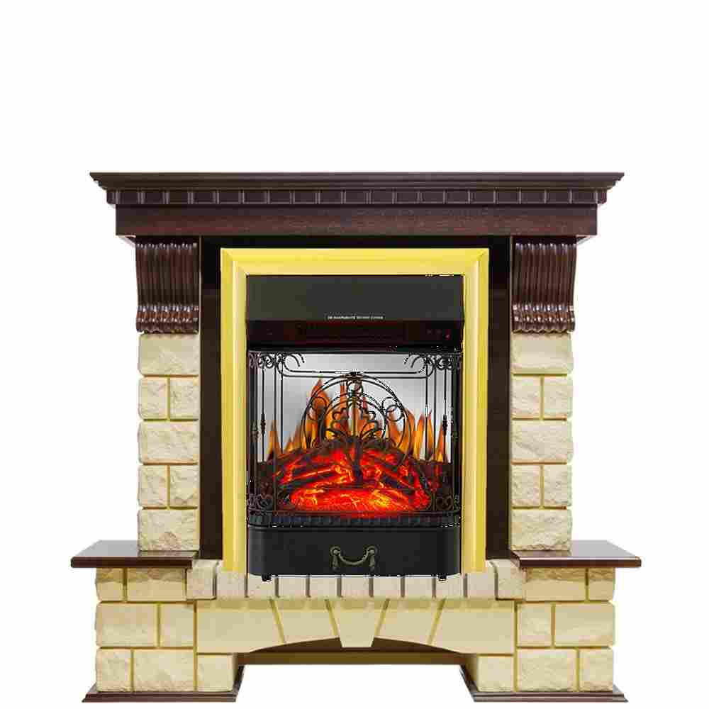 Каминокомплект Royal Flame  Pierre Luxe - Темный дуб / Шампань с очагом Majestic FX M Brass