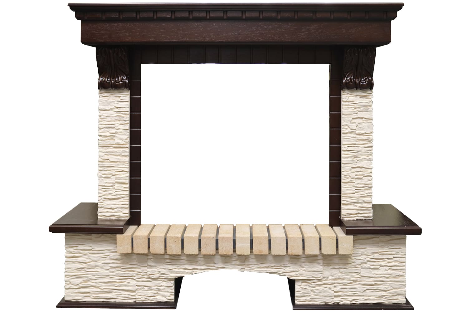 Портал Royal Flame  Pierre Luxe угловой - Темный дуб / Сланец бежевый