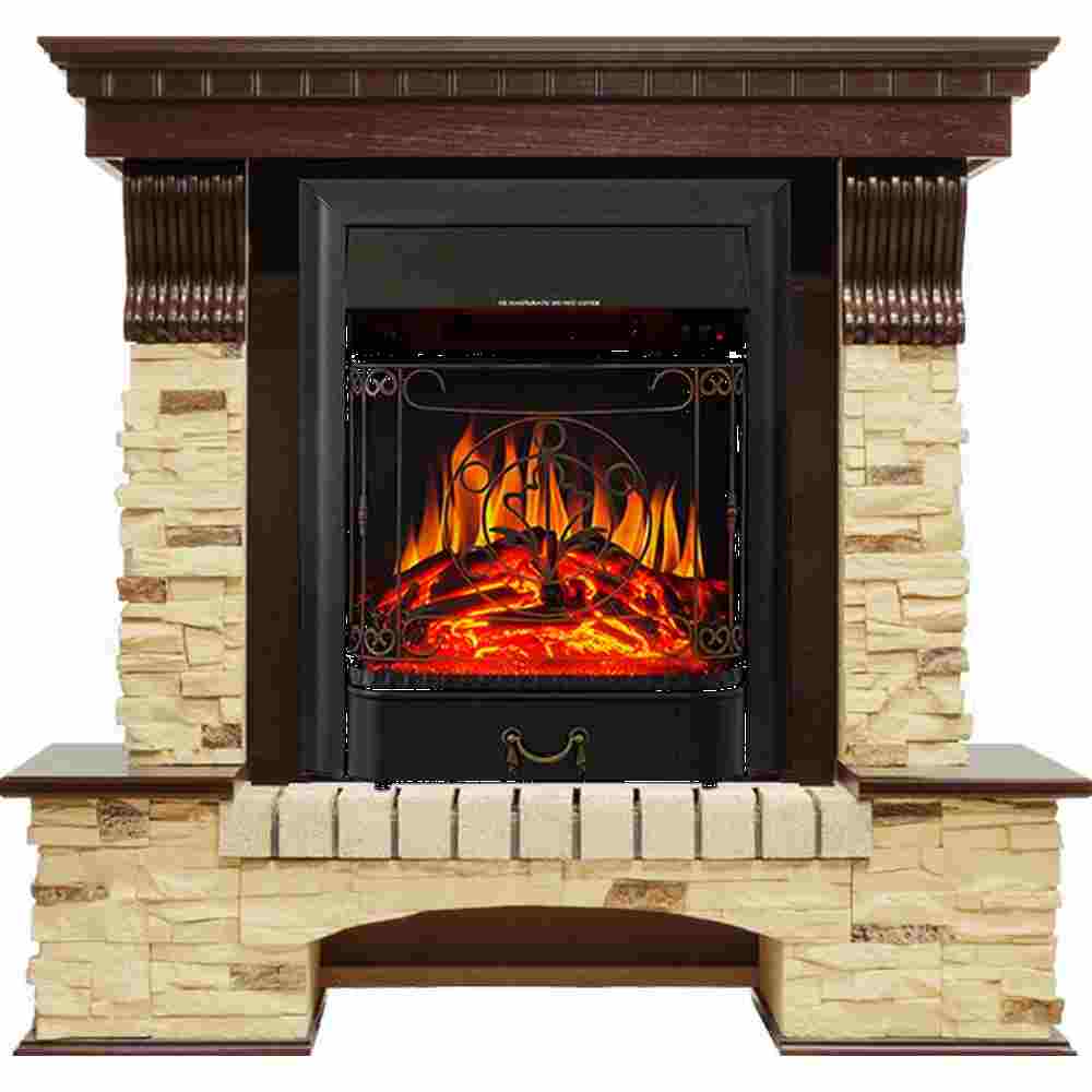 Каминокомплект Royal Flame  Pierre Luxe - Темный дуб / Сланец с очагом Majestic FX Black