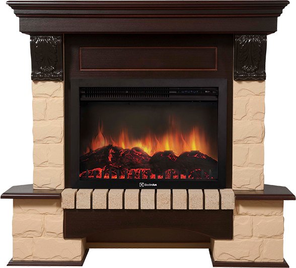 Каминокомплект угловой Electrolux Forte 25U (угловой) с очагом EFP/P-2520LS камень бежевый, темный дуб