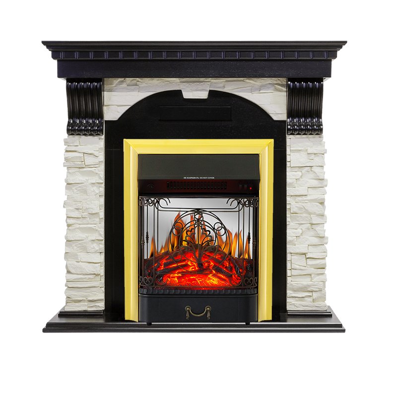 Каминокомплект Royal Flame  Dublin - Венге / Сланец белый с очагом Majestic FX M Brass