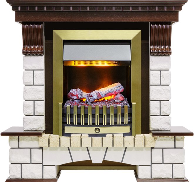Каминокомплект Dimplex Pierre Luxe - Темный дуб / Белый (Высота 1050мм) с очагом Danville Antique Brass FB2