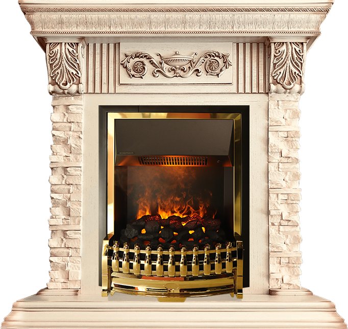Каминокомплект Dimplex Luxemburg (каменный) - Сланец/Cлоновая кость с патиной с очагом Atherton