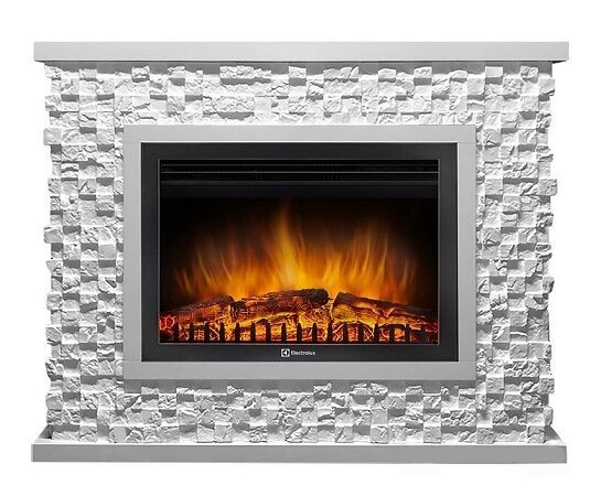 Каминокомплект Electrolux Quadro 25 с очагом EFP/P-2520LS камень песчаник античный белый, белая эмаль