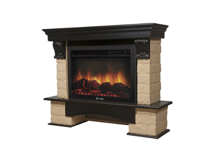 Каминокомплект Electrolux Forte 26/30S с очагом EFP/P-2620RLS камень бежевый, шпон темный дуб