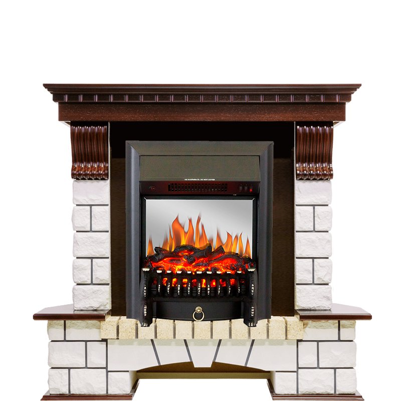 Каминокомплект Royal Flame  Pierre Luxe угловой - Темный дуб / Белый с очагом Fobos FX M Black