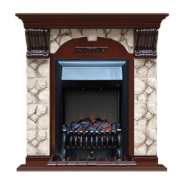 Каминокомплект Glenrich Арочный Magestic black камень Карелия, шпон красное дерево