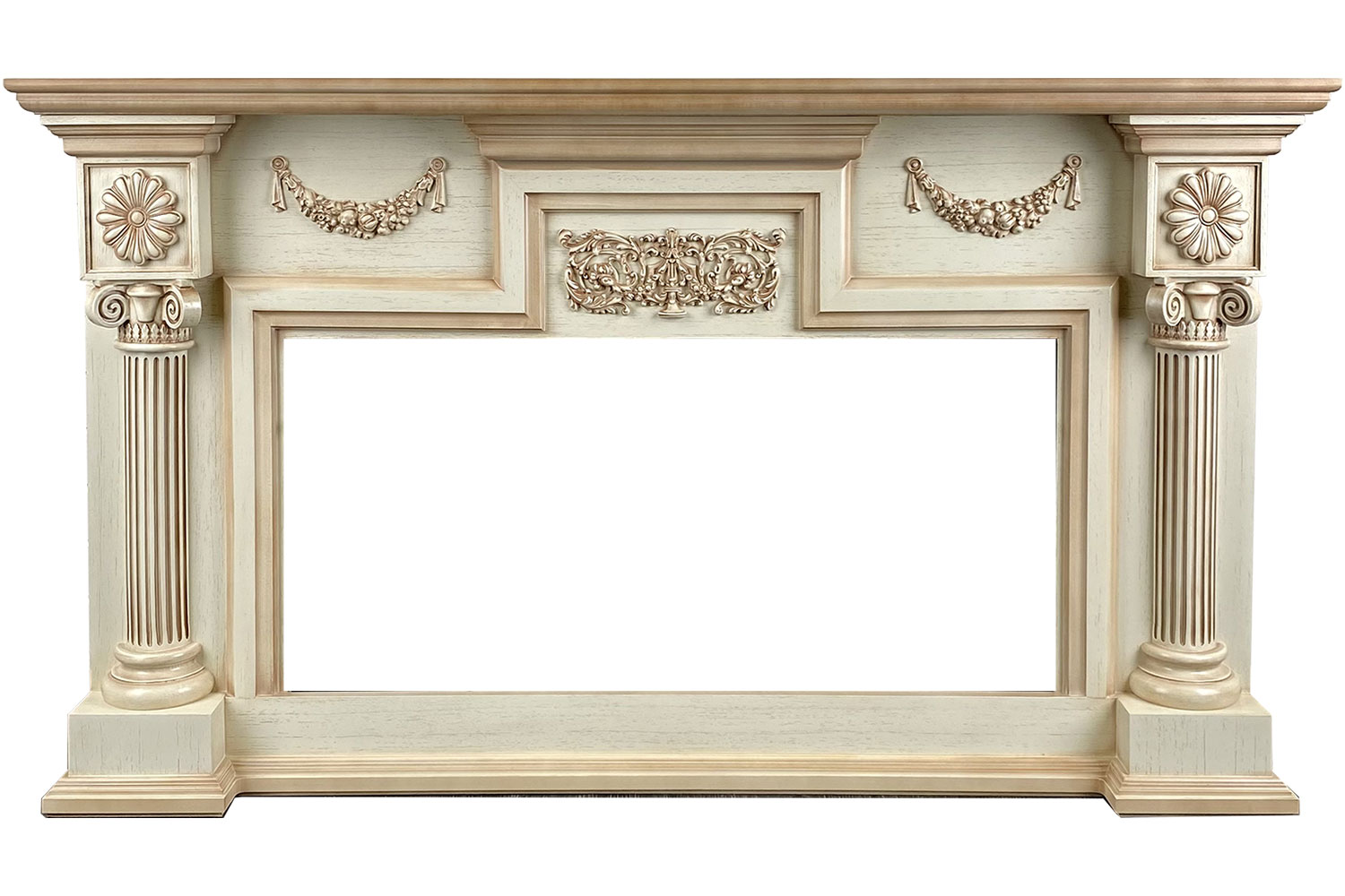 Каминокомплект Royal Flame  London - Слоновая кость с патиной (Ширина 1490 мм)  с очагом Vision 42 LOG LED