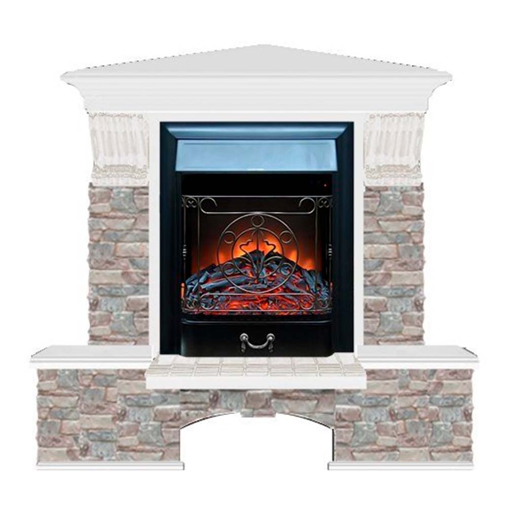 Каминокомплект Glenrich Бостон К угловой (Magestic black) беленый дуб