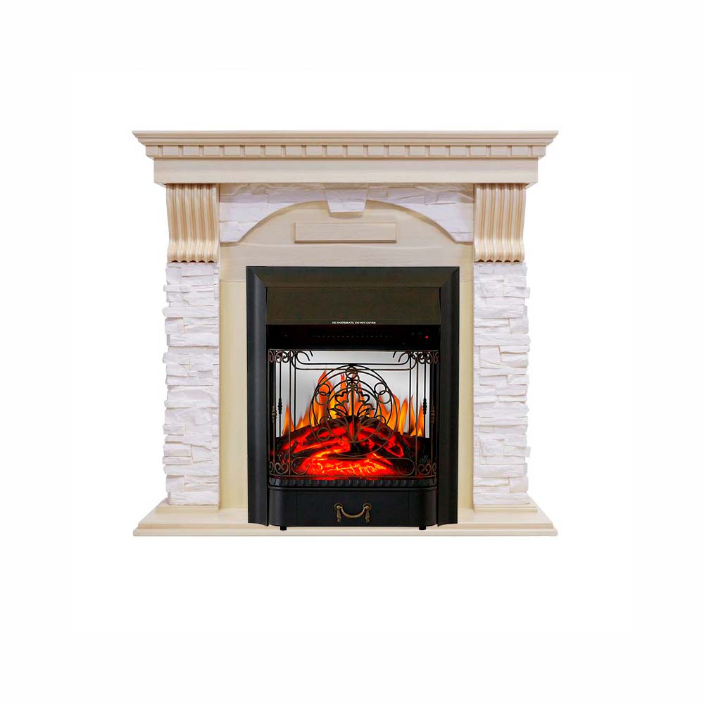 Каминокомплект Royal Flame  Dublin - Слоновая кость с патиной / Сланец крем с очагом Majestic FX M Black