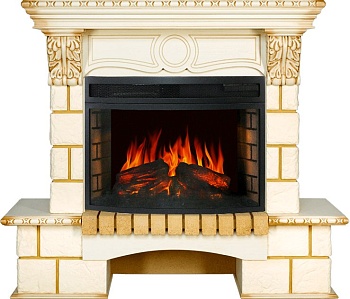 Каминокомплект Royal Flame  Pierre Luxe - Шампань / Слонова кост с патиной с очагом Dioramic 25 LED FX